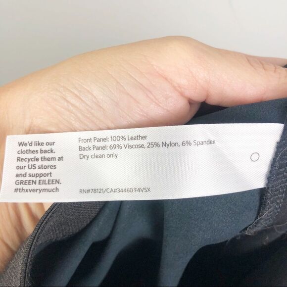 EILEEN FISHER | Genuine Leather Panel Ponte Knit Black Pants Women’s Size Small - Picture 9 of 11